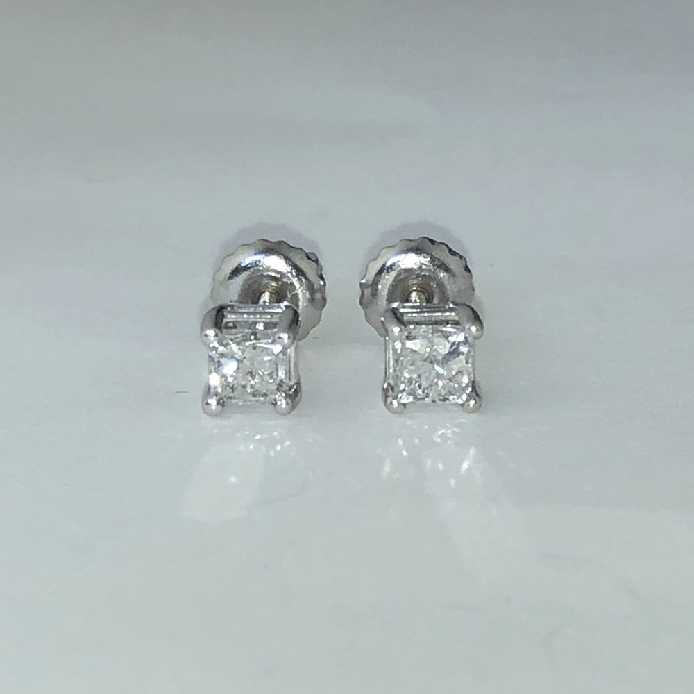 Solid 14K White Gold Natural Princess Diamond .60CTW Screwback Stud Earrings